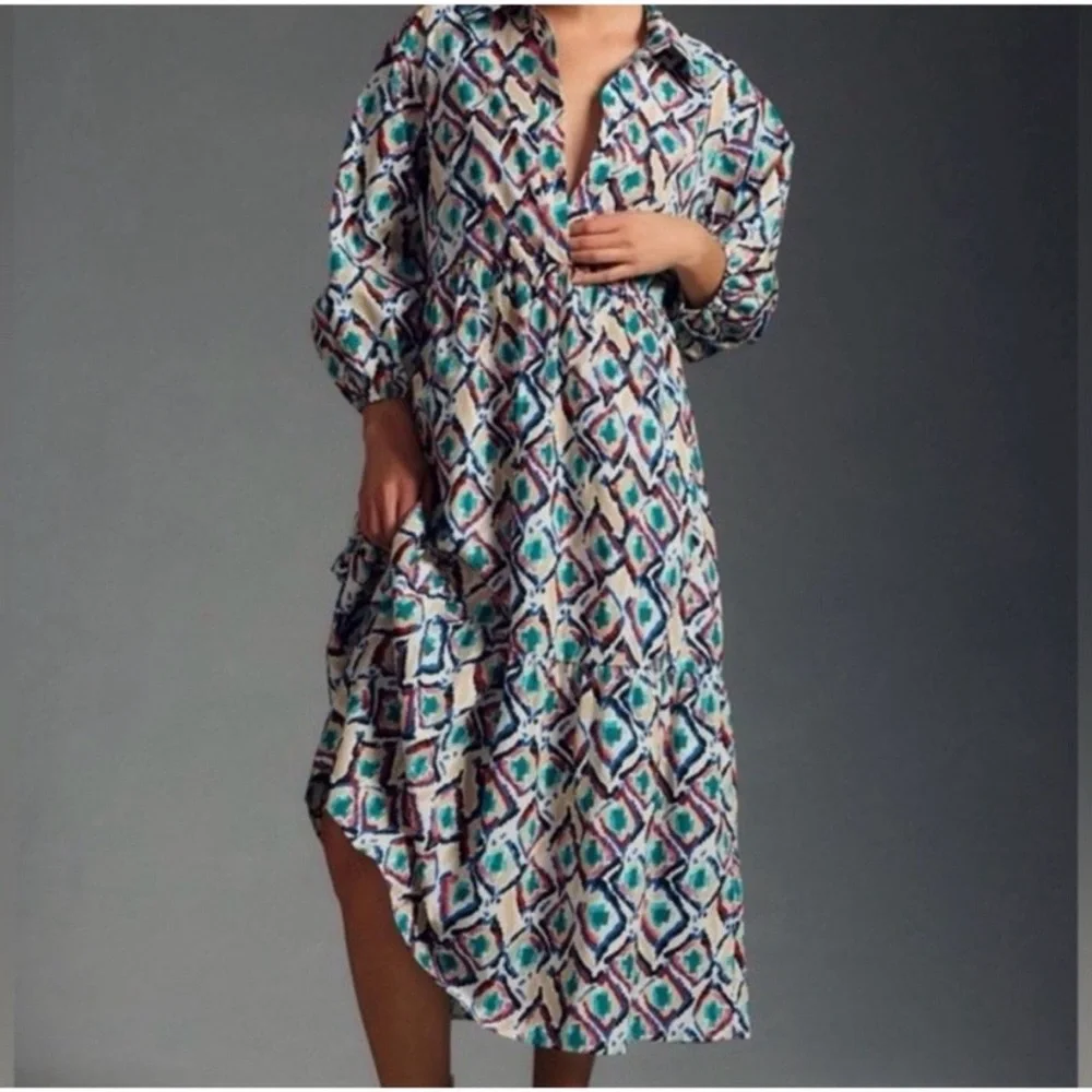 Anthropologie Maeve The Bettina Tiered Cotton Midi Dress Size Small Multi Color - Picture 13 of 13